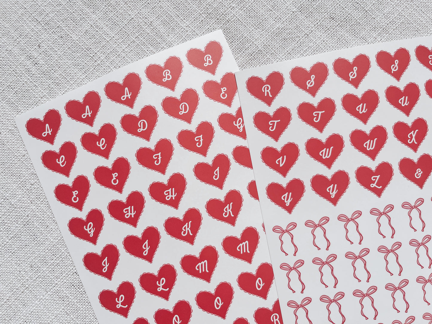 Red Hearts and Bows Alphabet Sticker Sheet | A5 Sticker Sheet x 2