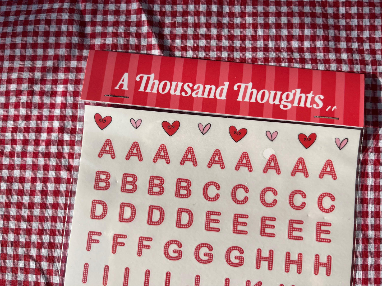 Red Gingham Alphabet Sticker Sheet | A5 Sticker Sheet