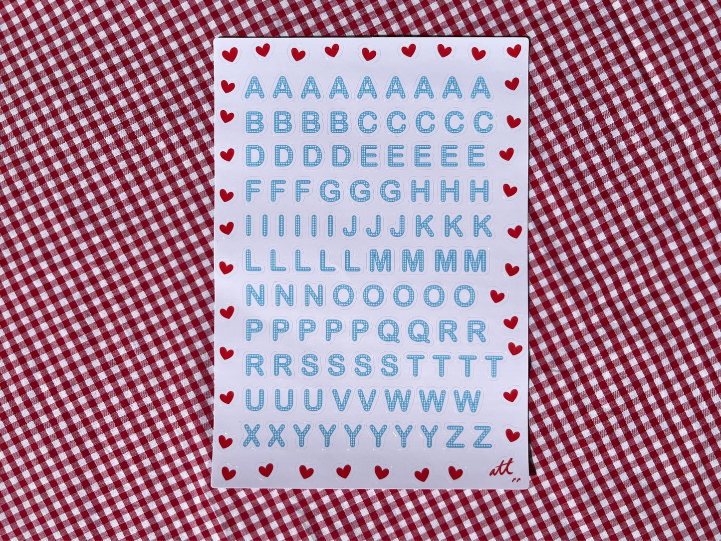 Blue Gingham Alphabet Sticker Sheet | A5 Sticker Sheet