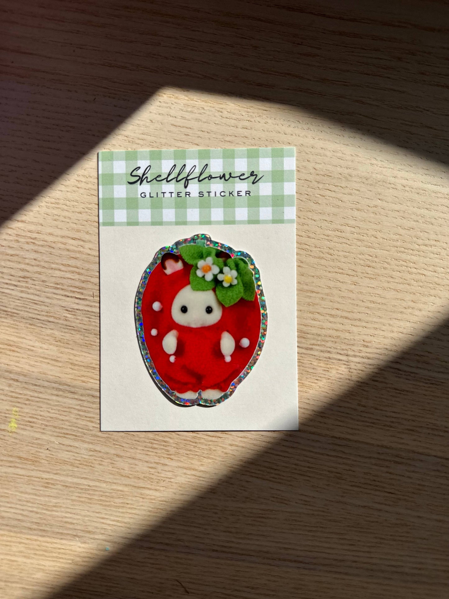 Shellflower Strawberry Rabbit Glitter Vinyl Sticker 