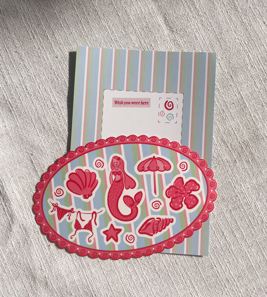 A Thousand Thoughts | Mermaid Summer Sticker Sheet | Scalloped Oval Sticker Sheet