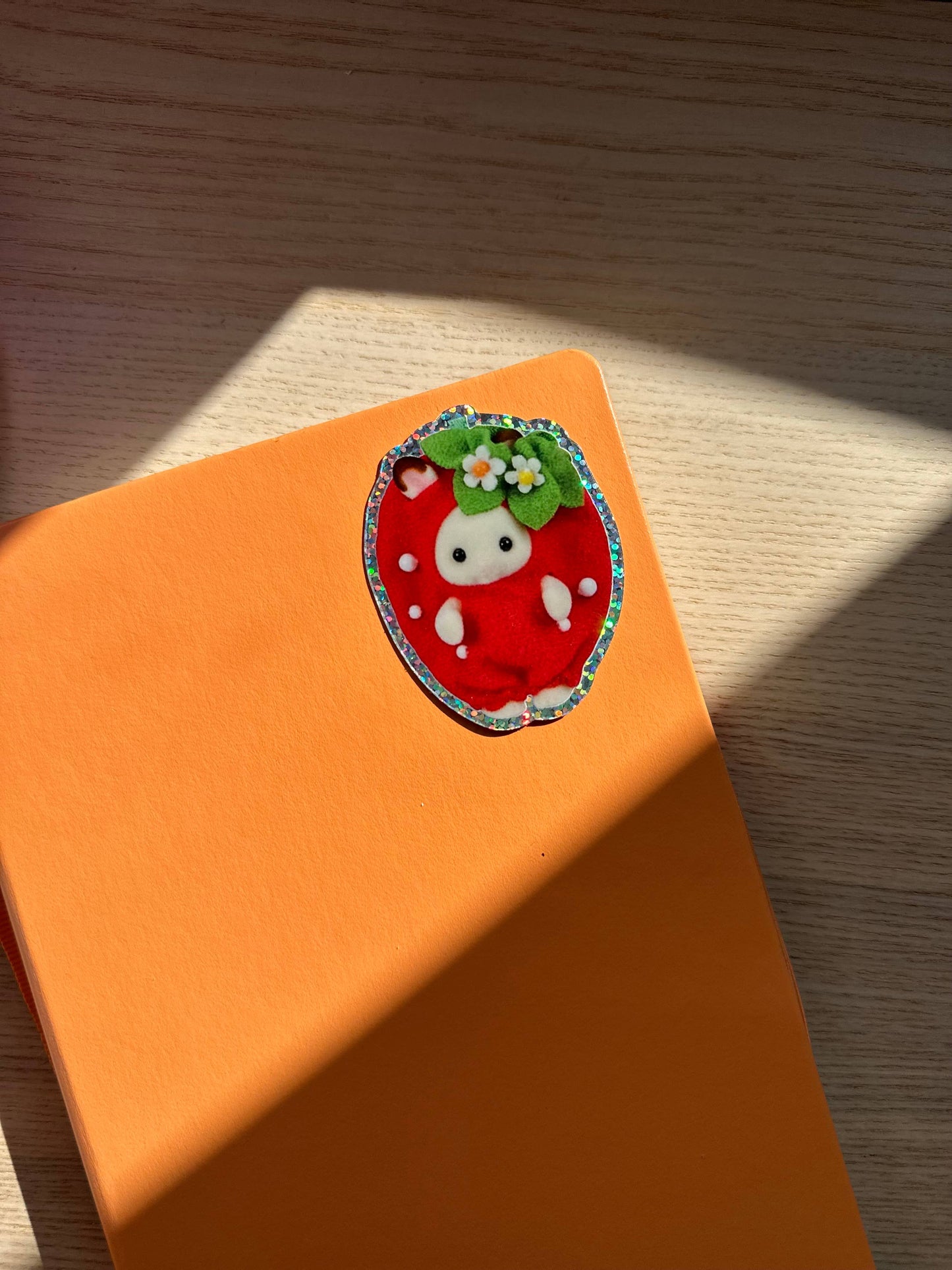 Shellflower Strawberry Rabbit Glitter Vinyl Sticker 