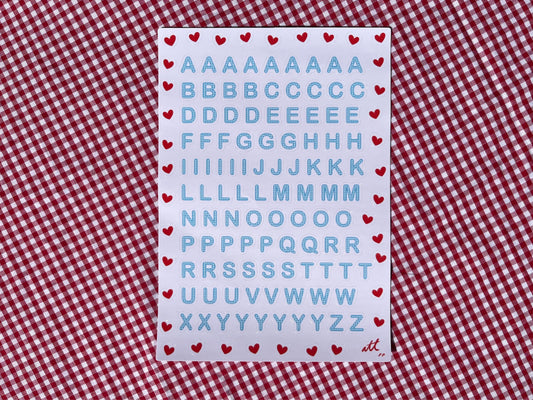 Blue Gingham Alphabet Sticker Sheet | A5 Sticker Sheet