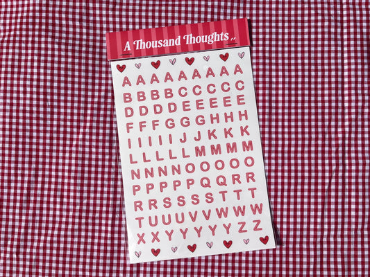Red Gingham Alphabet Sticker Sheet | A5 Sticker Sheet